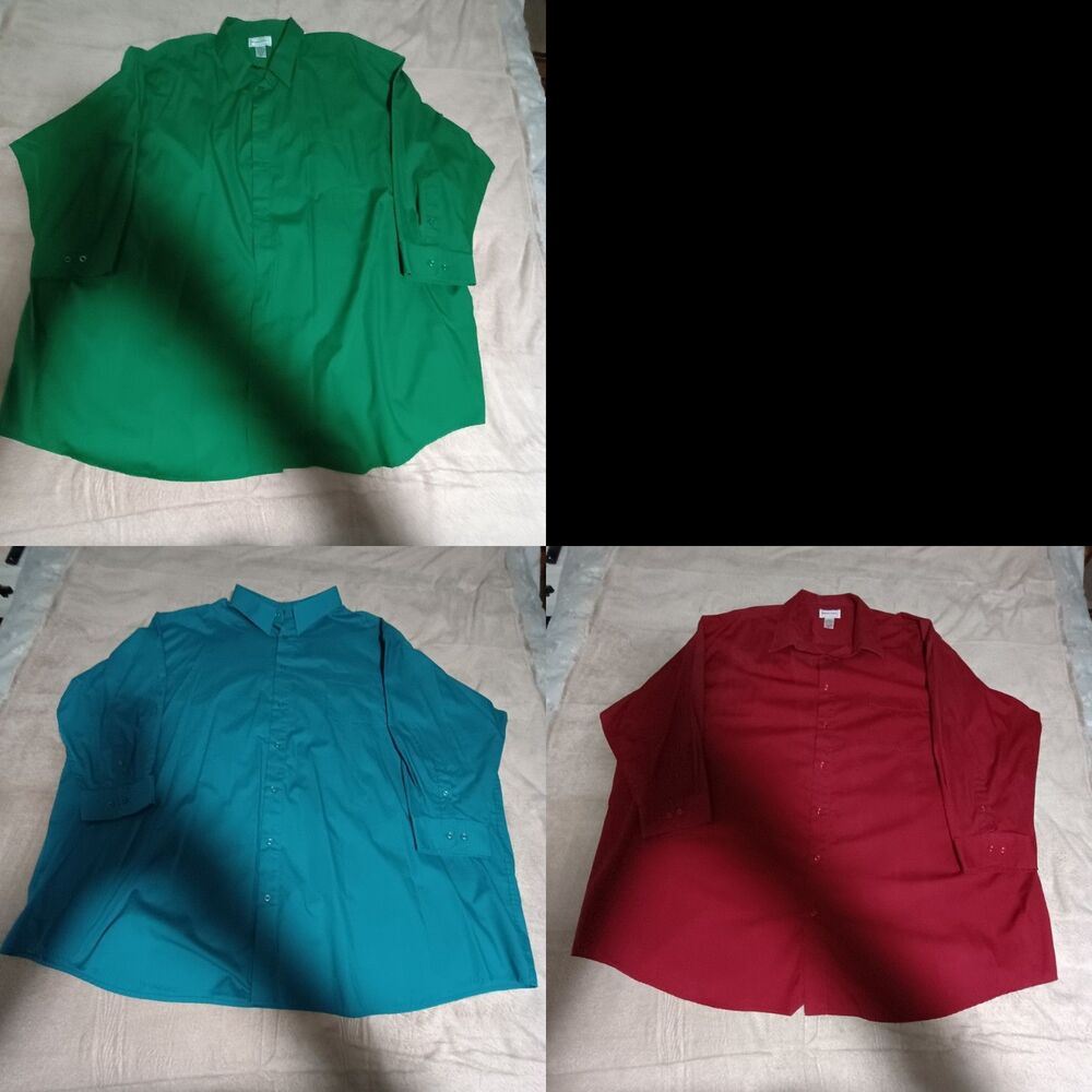 Lot 3 Kings Court Mens 22 Neck 70 Chest Short Sleeve Dress Shirt Green Red Teal
